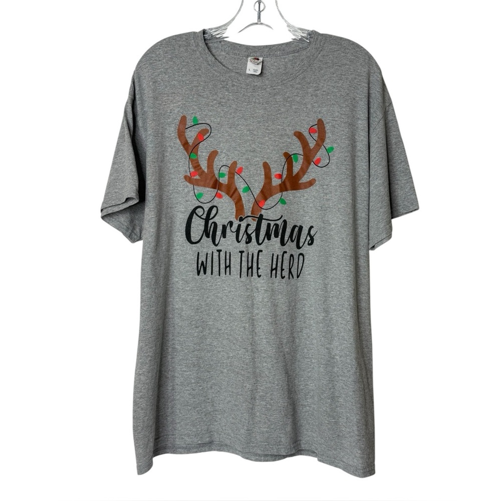 Christmas With The Herd‎ Short Sleeve Gray T-Shirt Womans Large